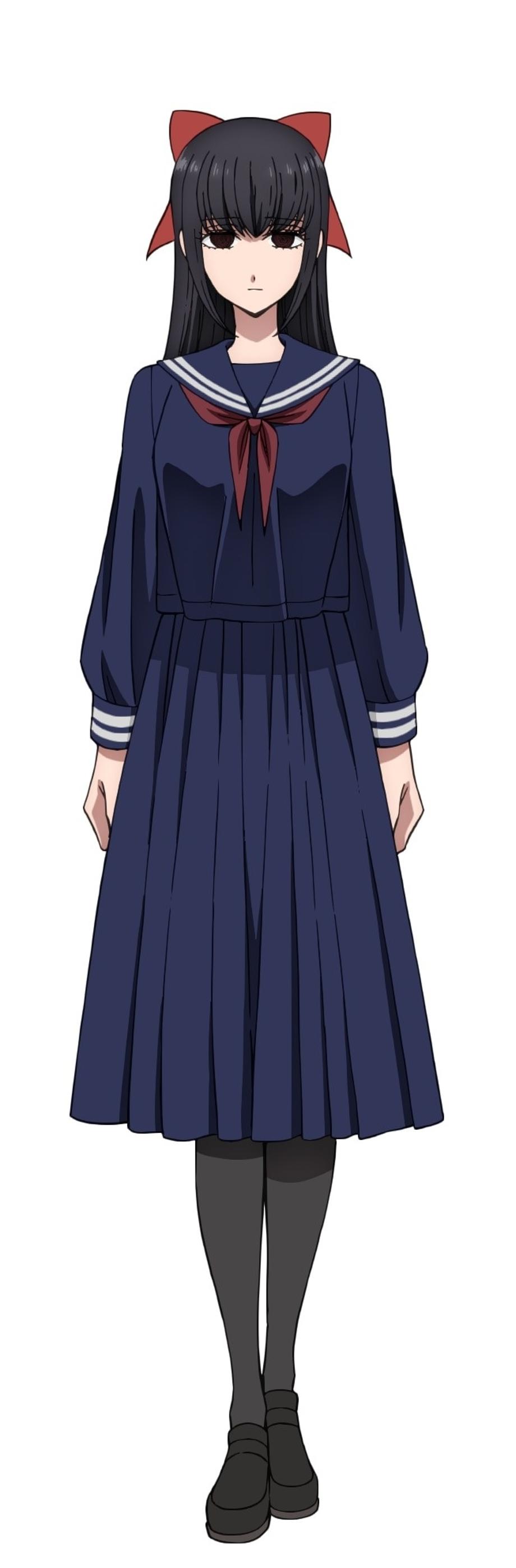 A character visual of Yuriko, a depressed looking young lady in a sailor uniform, from the upcoming No Longer Allowed in Another World TV anime.